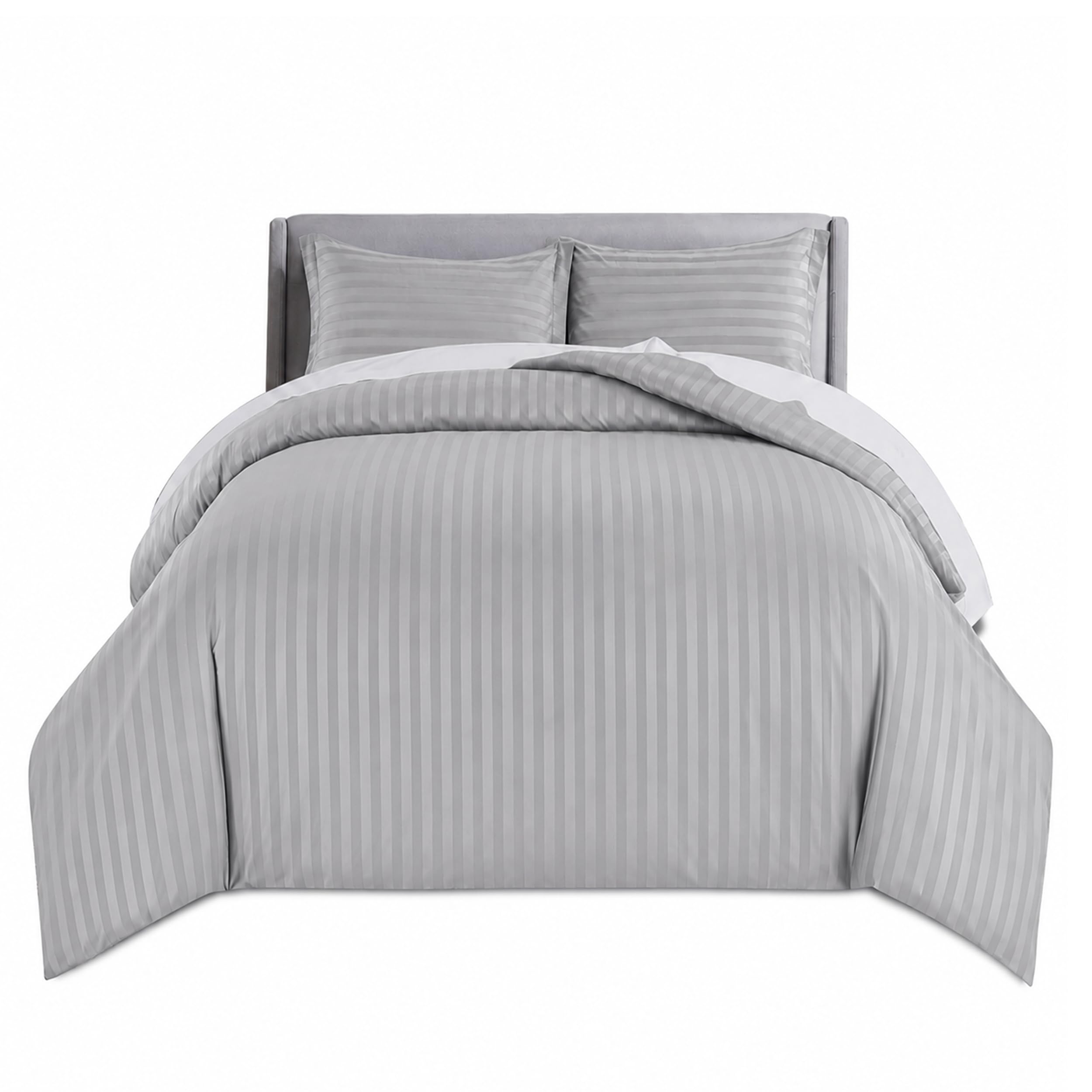 MAGNA COLLECTION Super King Satin Stripe Duvet Cover Set 260x220 cm with 2 Matching Pillowcases โ Hotel Quality Quilt Cover Super King Bedding Set โ Soft, Easy Care, Wrinkle Resistant
