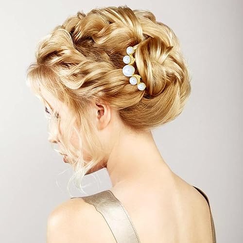 Miniatura 7 de Lawie Paquete de 6 pasadores de pelo de metal dorado con perlas en forma de U para el cabello, peines deslizantes para el cabello, horquillas anchas