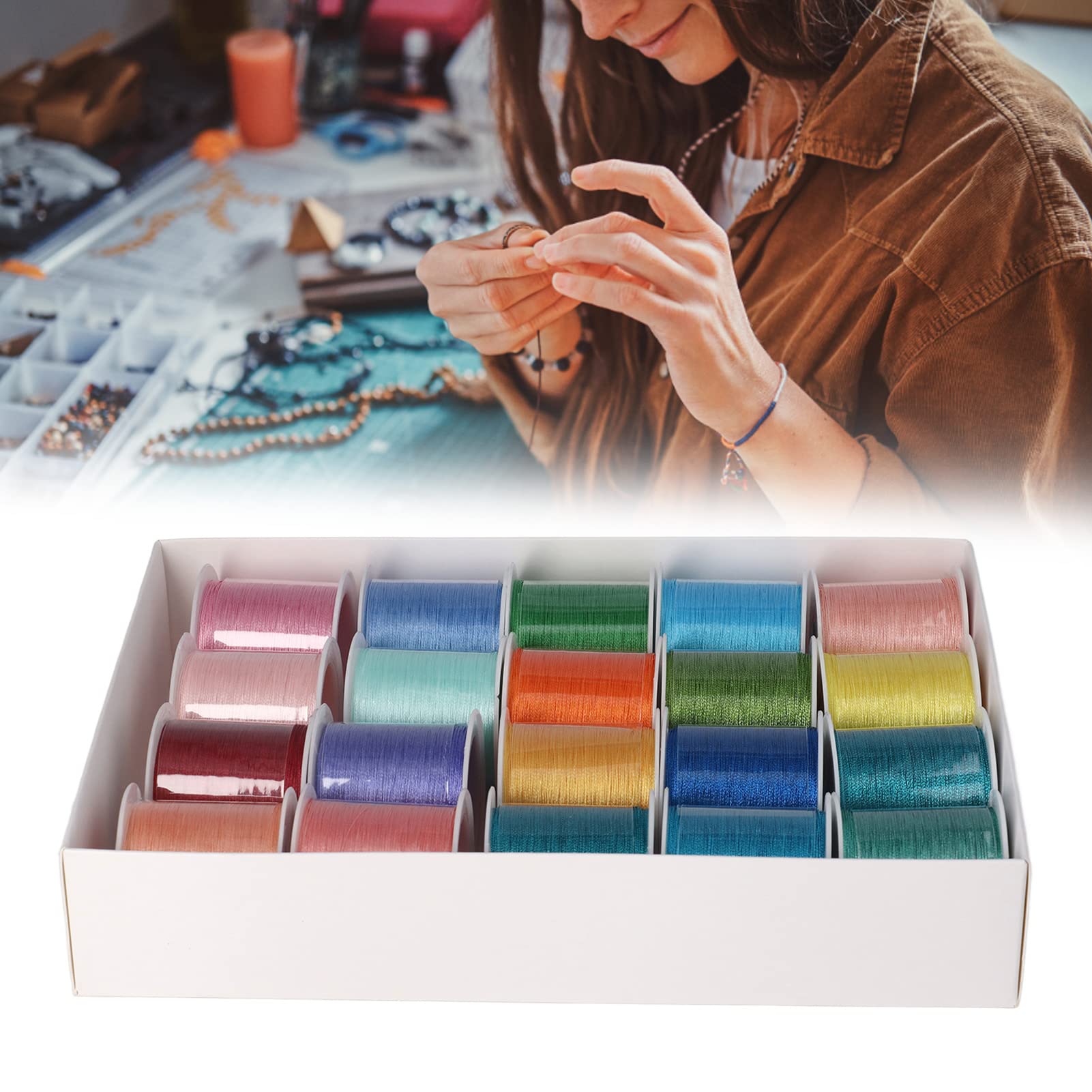 20 Unidades de cordón para Pulseras, 328 pies cortables, 0,2 mm, cordón de poliéster de 3 Hilos para ensartar Cuentas, cordón elástico para fabricación de Joyas con Cuentas de