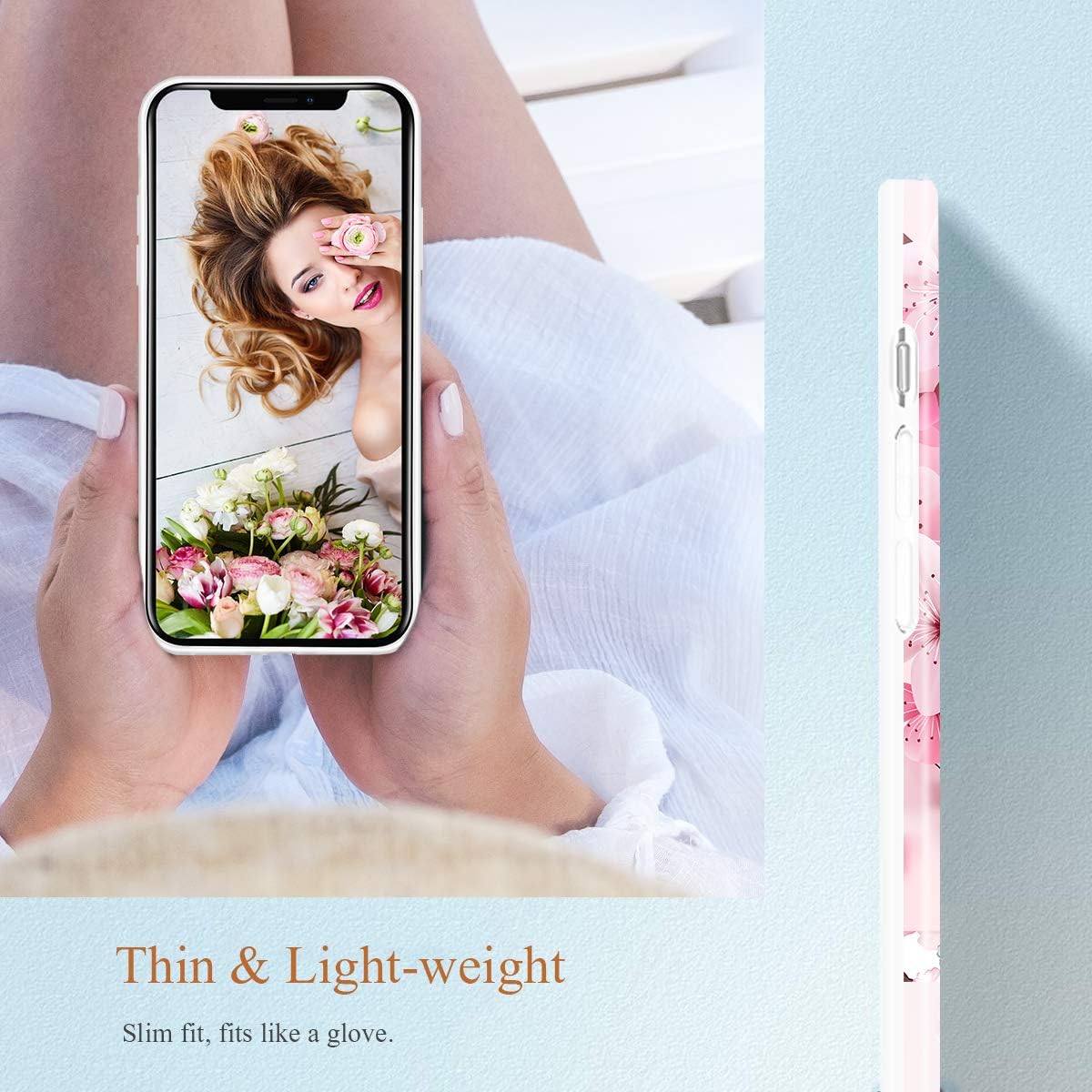 iDLike for iPhone 12 Case, for iPhone 12 Pro Case for Women Girls, Floral Flower Pattern Cute Design Soft Silicone Protective Phone Case Cover for iPhone 12/12 Pro 6.1, Pink/Cherry