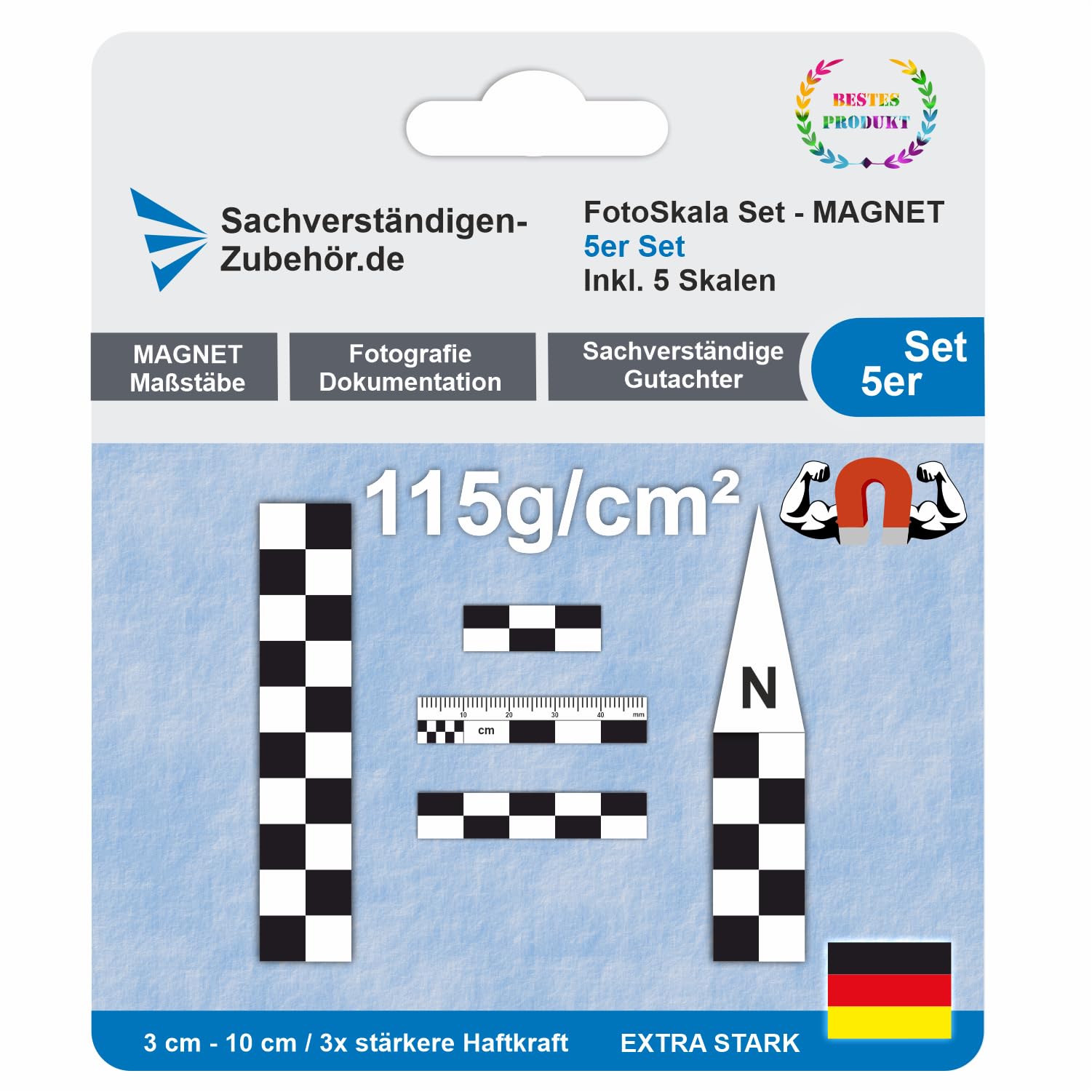 Sachverständigen-Zubehör® Righello della scala della scena del crimine come set [Set di magneti] | Professionisti dell'auto usata con banda magnetica | Lavagne | Dispositivo di livellamento