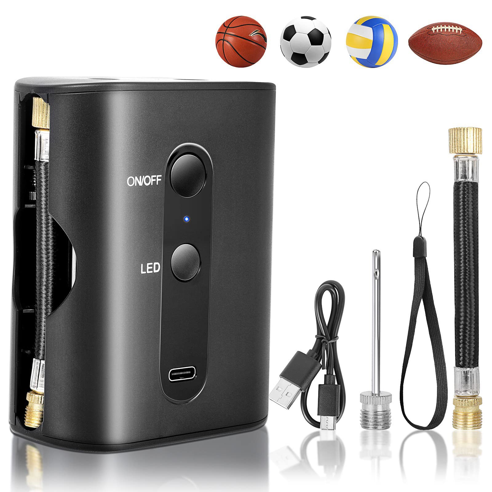 KRCIQMV Electric Ball Pump (20psi), Smart Air Pump Portable Fast Ball Inflation Automatic Electric Fast Ball Pump with 1 Needle for Soccer, Basketball, Volleyball, Rugby, and Swimming laps