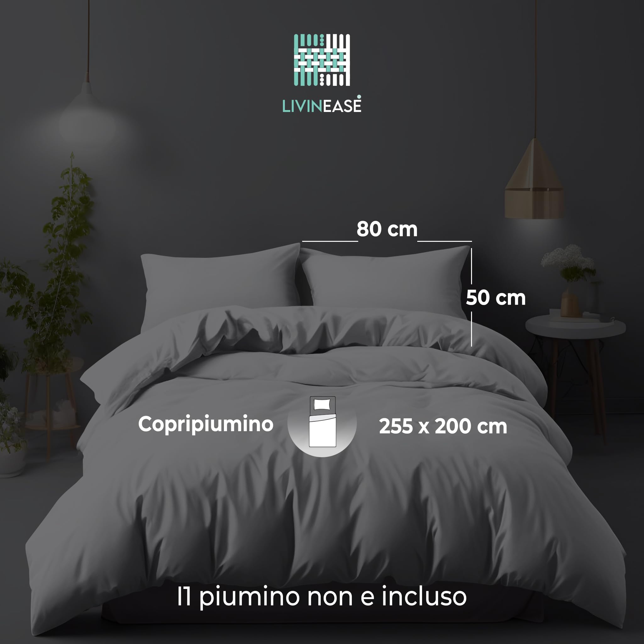 LivinEase Set Copripiumino Matrimoniale - Microfibra Copripiumino 255x200cm + Federe 50x80cm - Copripiumino Bianco