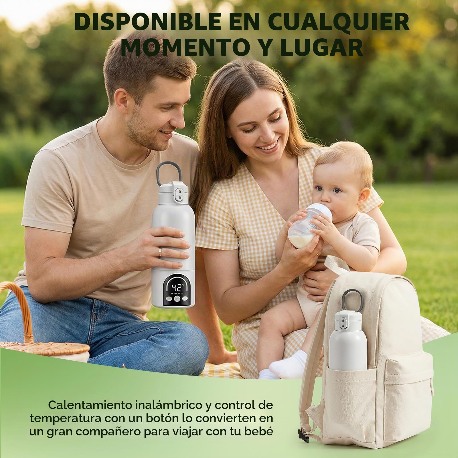 Calentador portátil inalámbrico para biberón portátil de 500 ml para leche materna y agua, 140 W y temperatura ajustable 35 ℃-70 ℃, carga USB calentador de agua para viajes (blanco)