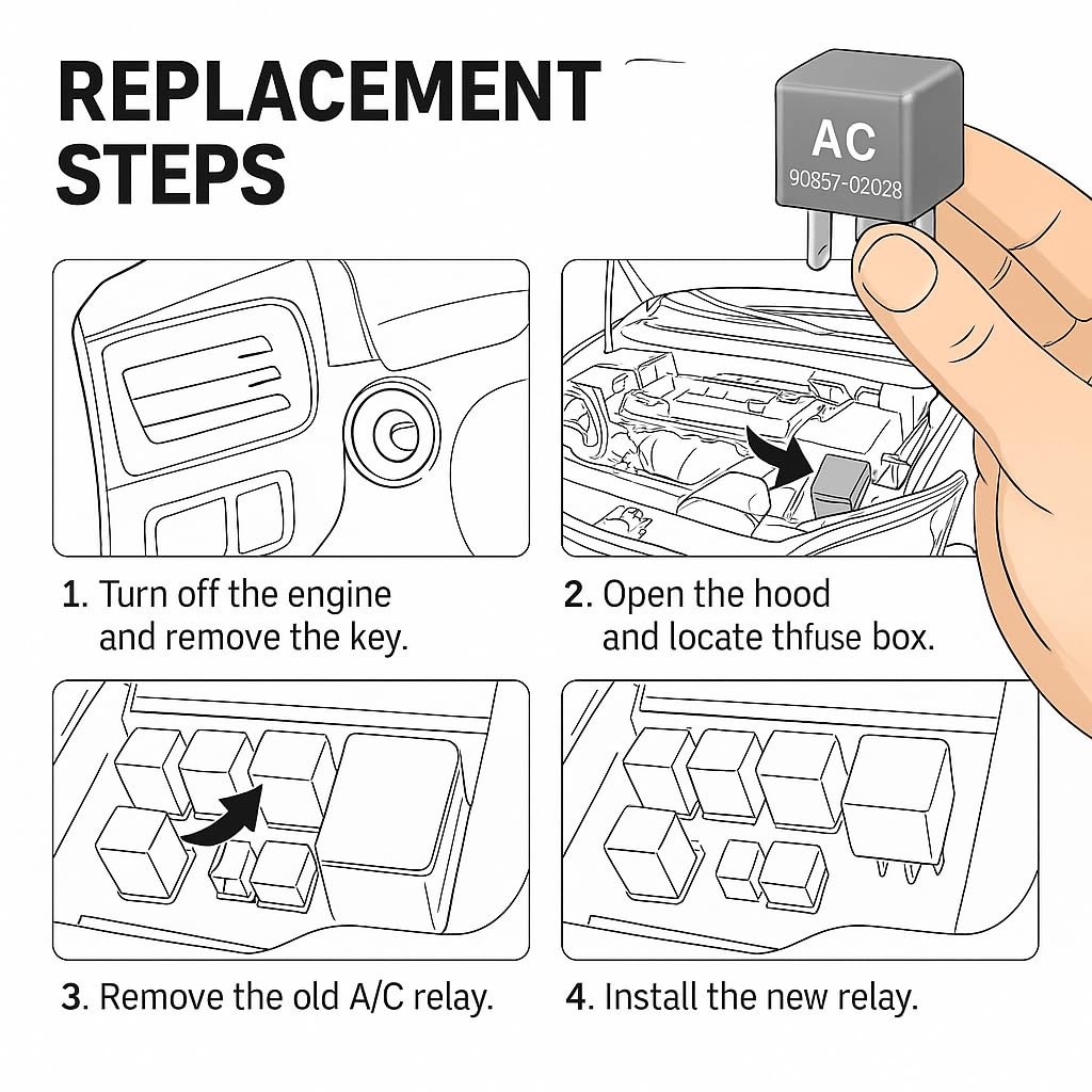 90987-02028 AC Relay - 12V Replacement A/C Compressor Cooling Fan Relay Compatible with Toyota Lexus Scion Camry Corolla Tacoma RAV4 1997-2014 OEM Fit