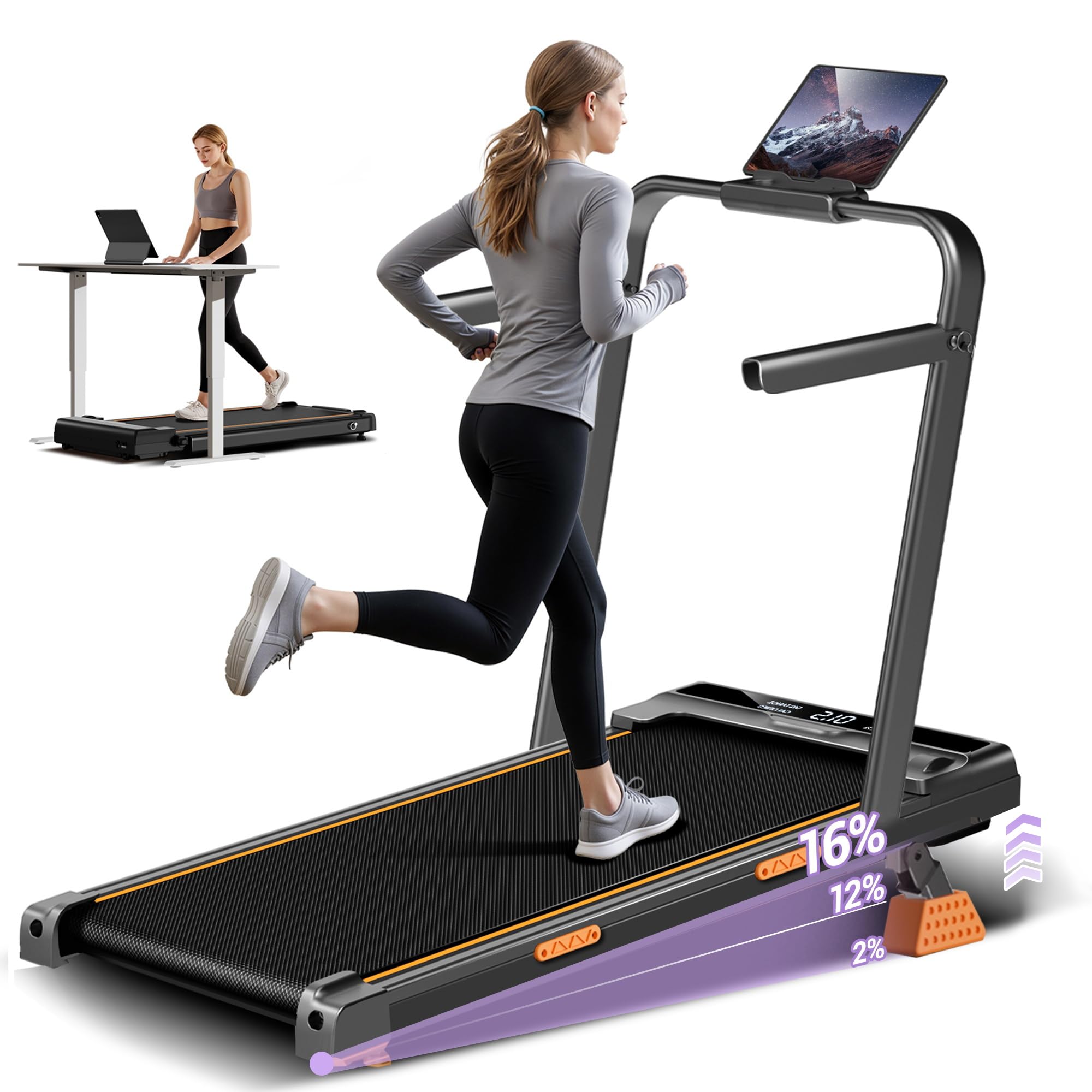 CURSOR FITNESS 16% Incline Walking Pad Treadmills for