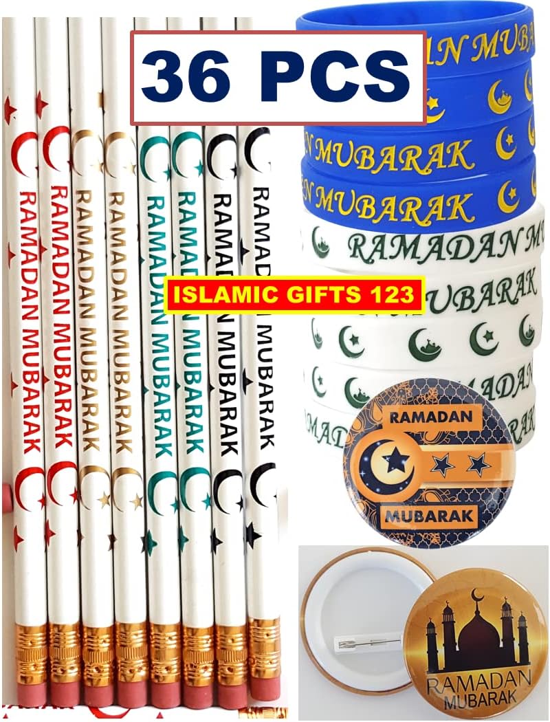 Ramadan Favors [ 36 Pack ] Ramadan Pencils Ramadan Wristband Ramadan Toy Ramadan Mubarak Decoration Eid Gift Eid Favors Muslim Kids Gifts Islamic favors Islamic wall Decoration