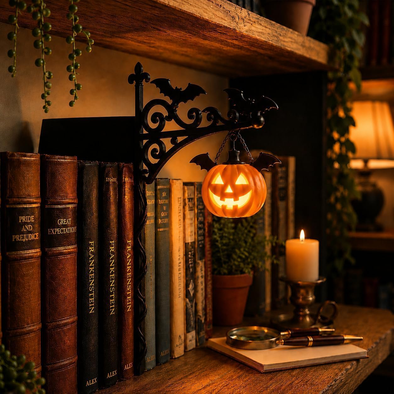 Encomag D Library Lantern-Ecorative Bookshelf Lighting, Mini Bookshelf Lamp
