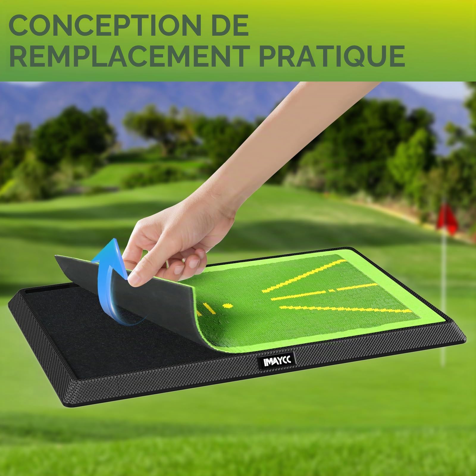 IMAYCC Tapis de balançoire de Golf 2 Pièces Analyse de Trajectoire en Temps Réel avec Base Anti-Dérapant Renforcée - Portable Intérieur/Extérieur