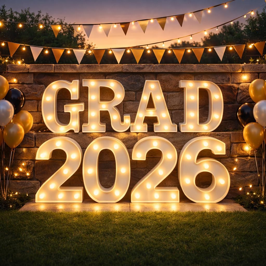 BainGesk Graduation Decorations Class of 2026, 8 LED Marquee Light Up Letter “GRAD 2026” Sign for Graduation Party Decor, 2026 Graduation Decorations Party Favor Supplies