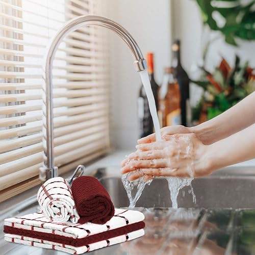 Miniatura 7 de Paños de cocina de rizo de algodón, paquete de 12 paños de limpieza suaves y absorbentes, 12 x 12 pulgadas, paños pequeños para platos (rojo y