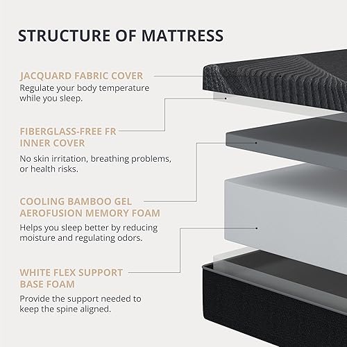 Miniatura 3 de Colchón firme de tamaño Queen, espuma viscoelástica de gel de 10 pulgadas, enfriamiento y alivio del dolor de espalda, certificado CertiPUR-US, sin