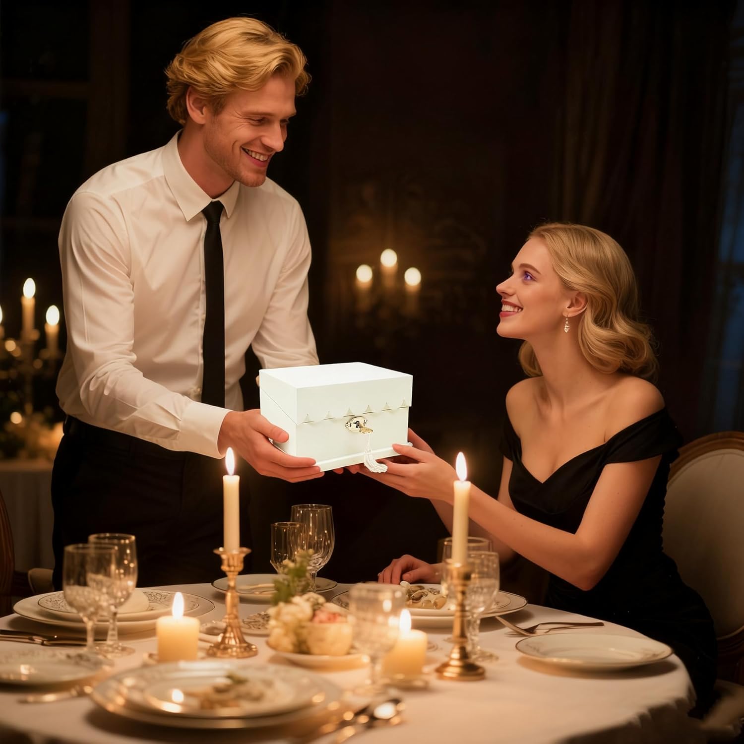 White Musical Ballerina Jewelry Box for Girls and Women - Kids Music Box with Spinning Ballerina,Mirror and Lock,Gifts for Christmas,Birthday,Valentine's Day-Medium