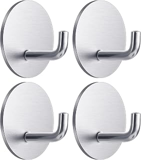 FUYOAL 4 Pcs Self Adhesive Hooks, Stainless Steel Stick on Wall Hooks Self Adhesive Coat Hooks Towel Holder Waterproof Door Hooks Sticky Hooks for Bathroom Kitchen Home