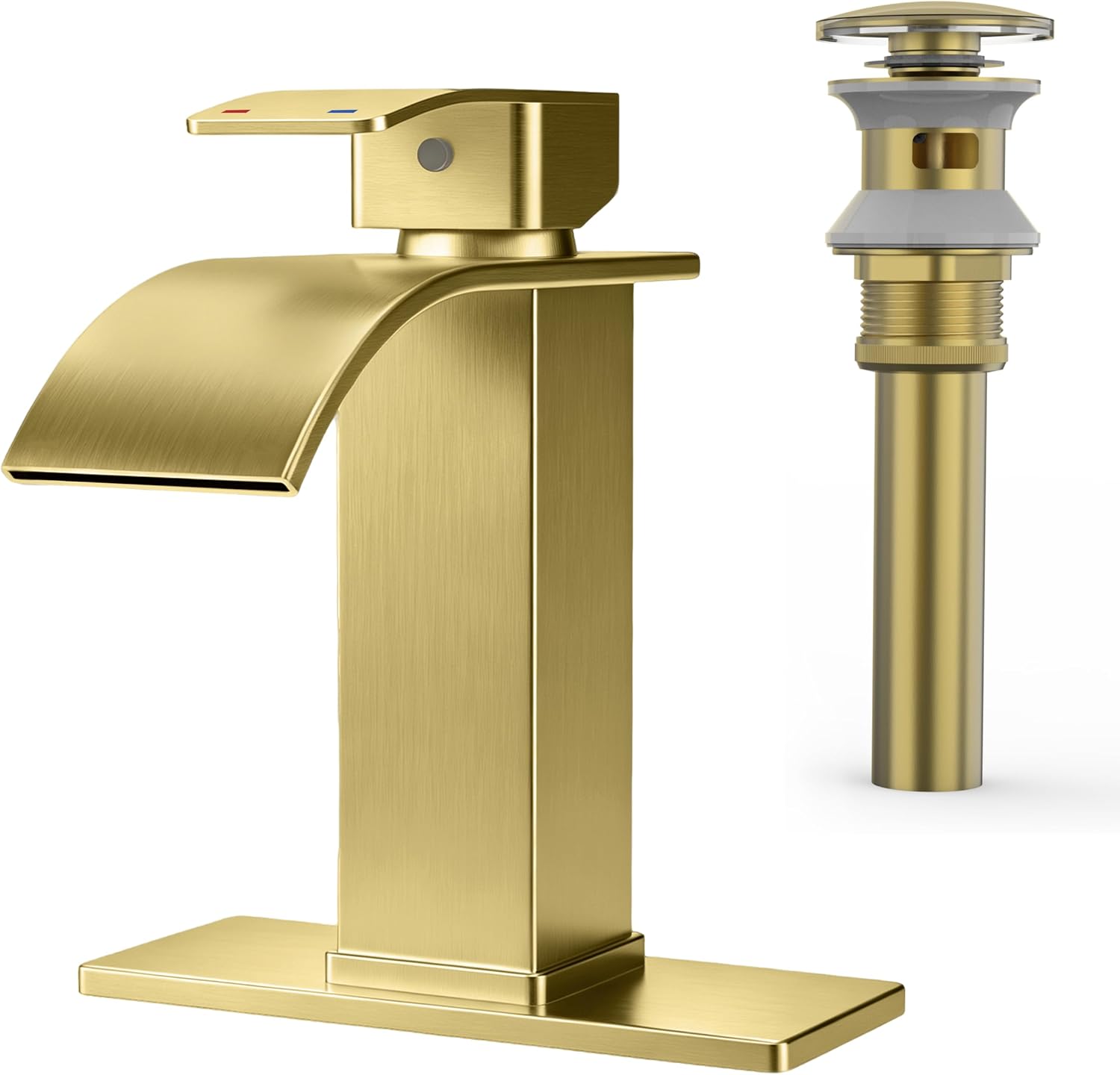 RUACQ Waterfall Bathroom Faucet, 1-Handle, Stainless Steel, Brushed Gold