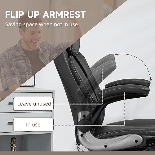 Miniatura 7 de Vinsetto Silla de oficina de masaje ejecutivo con 6 puntos de vibración, silla de escritorio de piel sintética con calefacción y reposabrazos