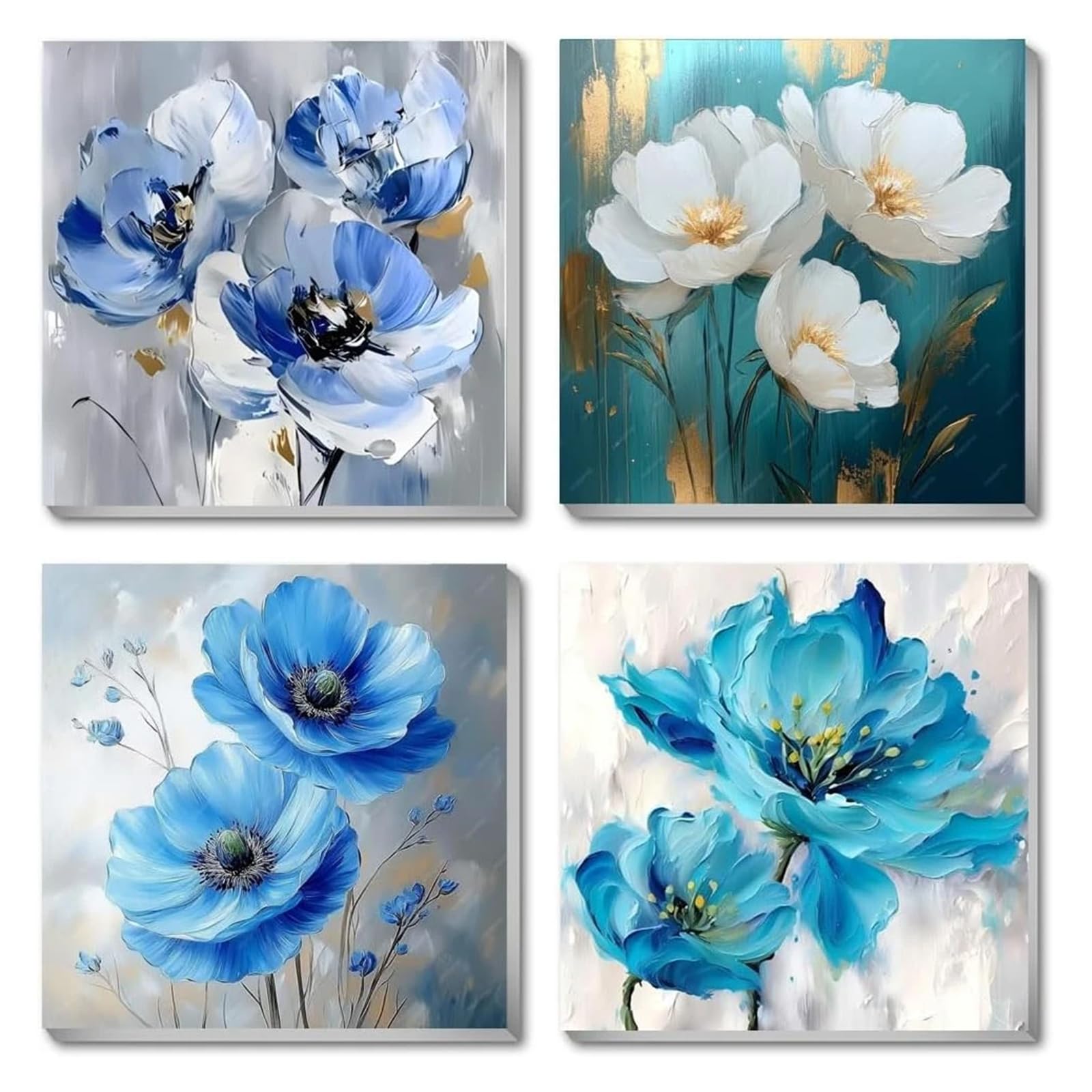 4pcs DIY Flowers Paint by Numbers Kits Drawing Paintwork on Canvas 20x20cm Without Frame Canvas Oil Painting Number Painting for Beginners Adults Gift Home Wall Decor