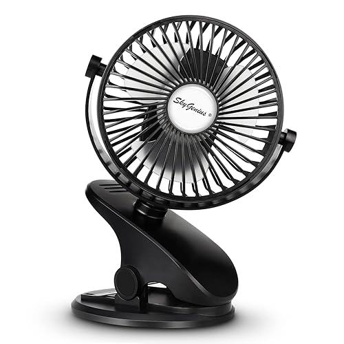 SkyGenius Ventilador de cochecito de bebé con clip con batería (negro)