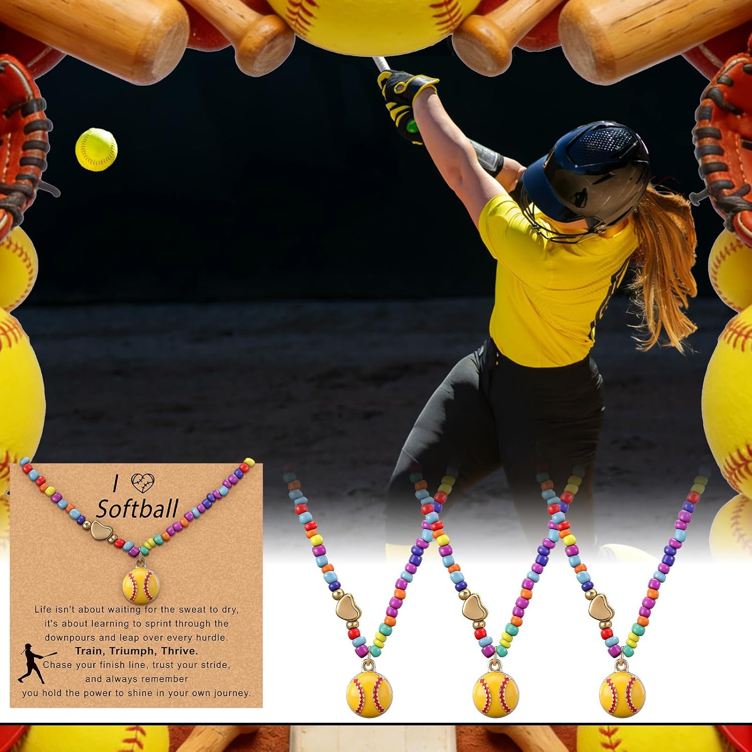 Tondiamo 20 Sets Easter Volleyball/Softball Colorful Beaded Choker Necklace Gifts with Inspirational Card 18+2 Inches for Women Sport Team Accessories Birthday Gift