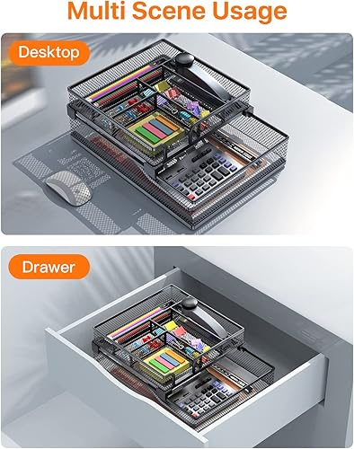 Miniatura 2 de Organizador de papel de malla metálica 2 en 1, organizador de cajones de escritorio, bandeja de cartas, bolígrafos, lápiz, bandeja organizadora de