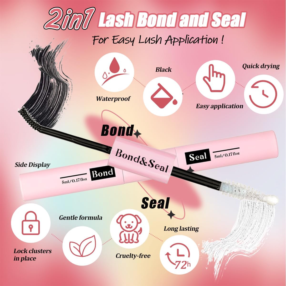 DNSGOOR Kit d'extensions de cils DIY - 590 pièces D Curl - Colle et scellant - Shampoing pour cils - Brosse de nettoyage - Bandeau - Poignet - Pince à épiler - Pinceau applicateur (LASH01)