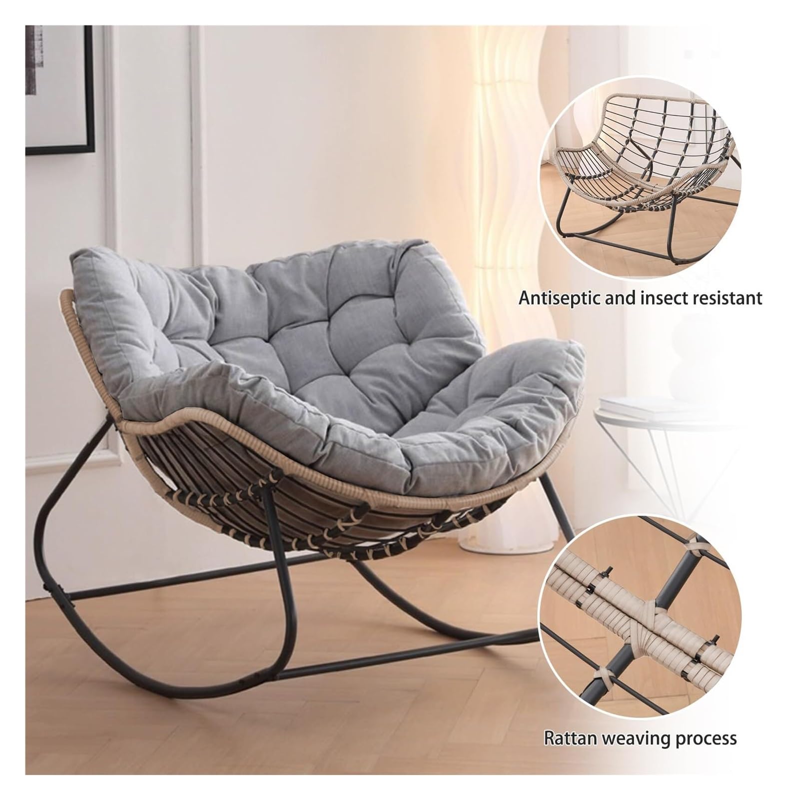 Mecedora for Patio al Aire Libre, Silla Papasan con cojín y Estructura, sofá Mecedora Interior, Dormitorio/Sala de Estar/Porche/jardín/balcón