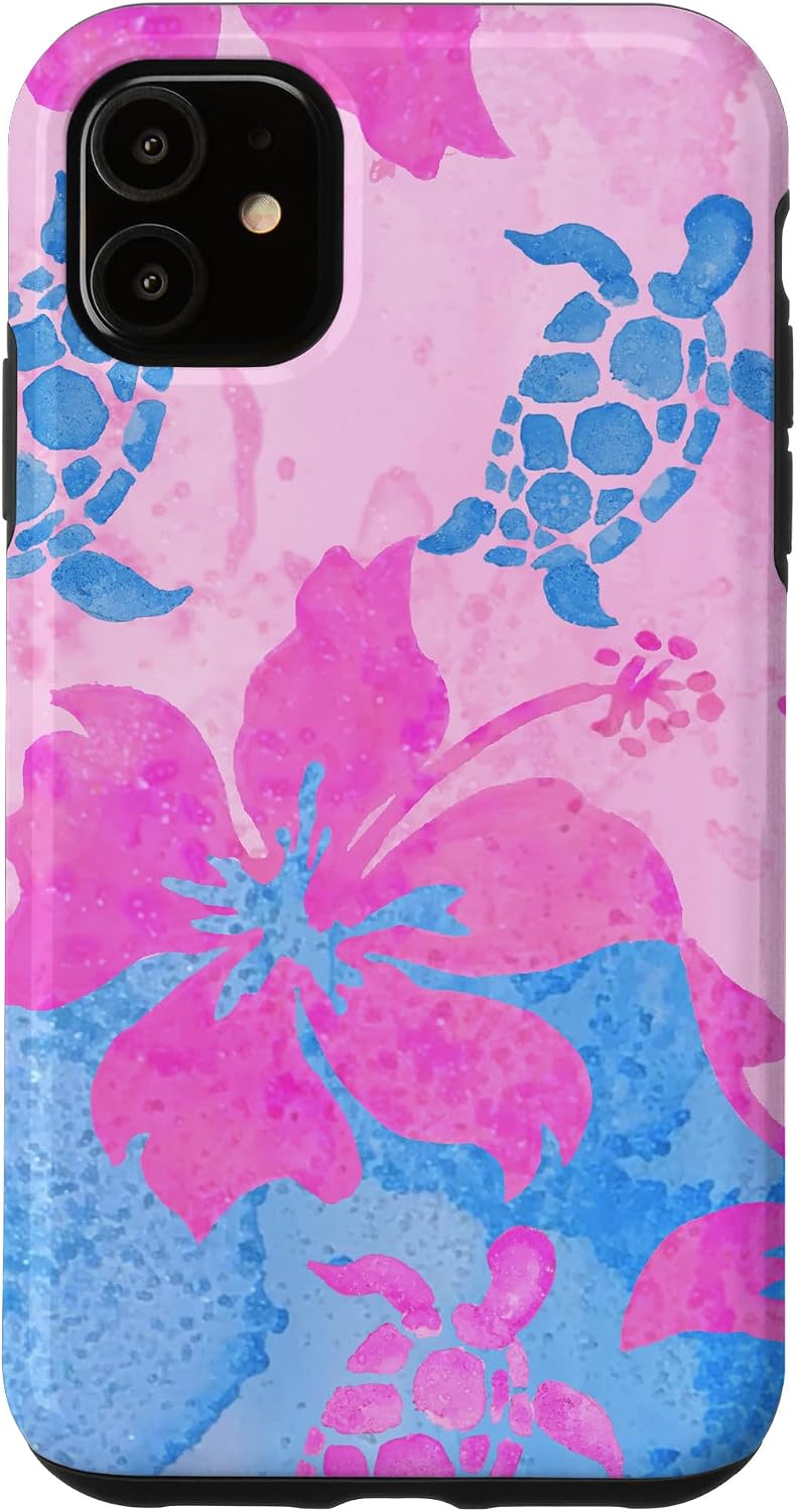 Coconut Girl Hawaiian Print Sea Turtle Preppy Hibiscus Case for iPhone 13