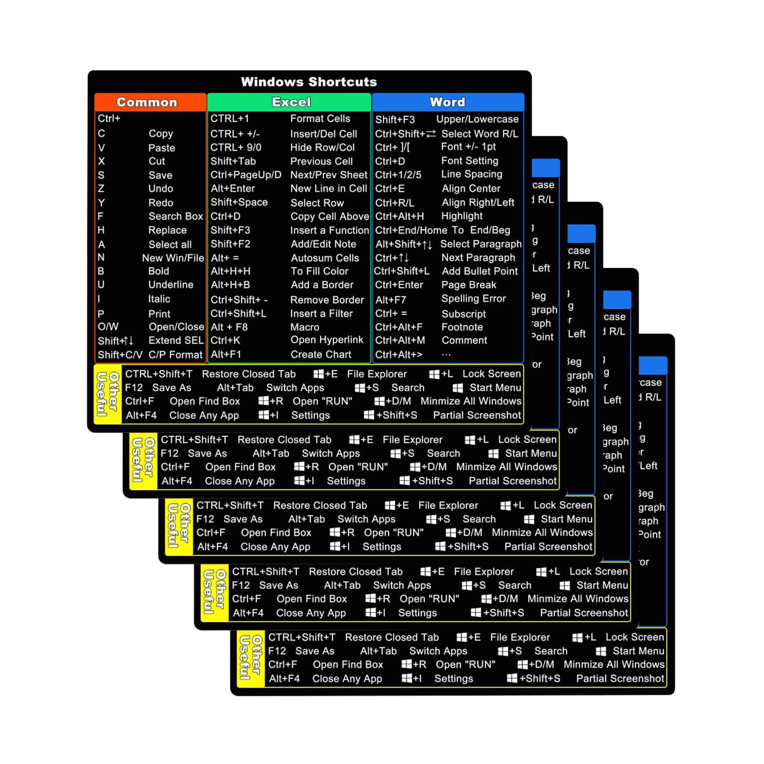 Stickers raccourcis Windows et Excel en vinyle couleur anti-trace pour booster votre vitesse