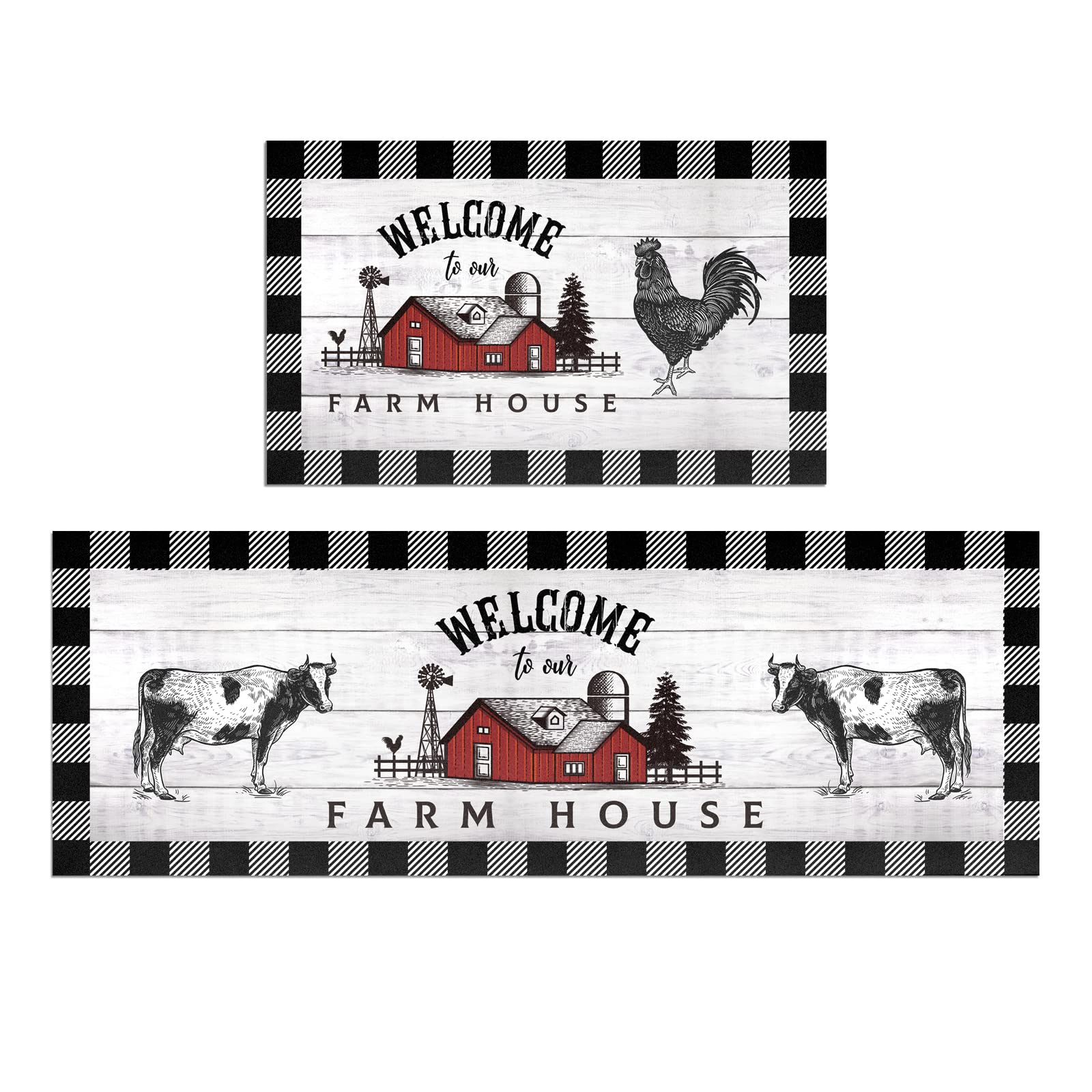 HOLVDENG Farmhouse Standing Kitchen Mat Set of 2 Non Slip Thick Kitchen Rugs and Mats for Floor Comfort , Sink, Office, Laundry, 17"x47"+17"x28"