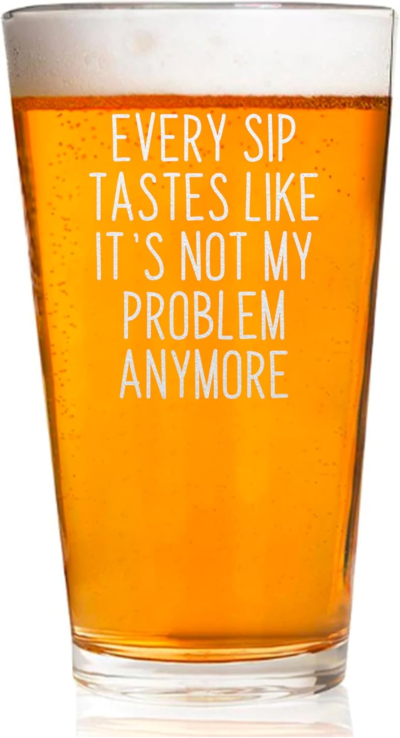 Every Sip Premium 16 oz Beer Pint Glass, Laser Engraved Beer Pint for Retirement, Lead-Free Drinking Glass, Beer Lover Gift (Every Sip One Side FBA)