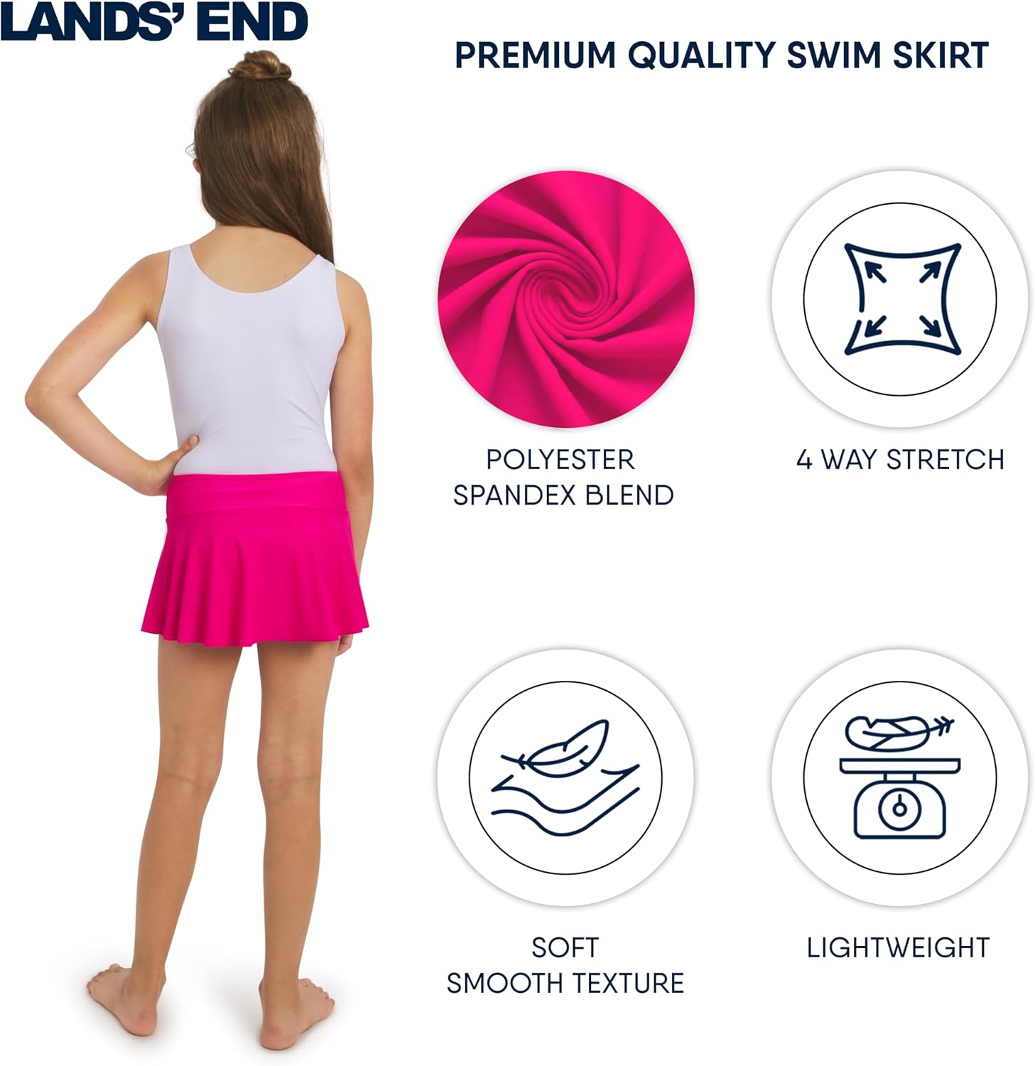 Lands' End Girls' Swim UPF 50+ Stretch Waist Attached Bikini Bottom Swim Skirt image 2