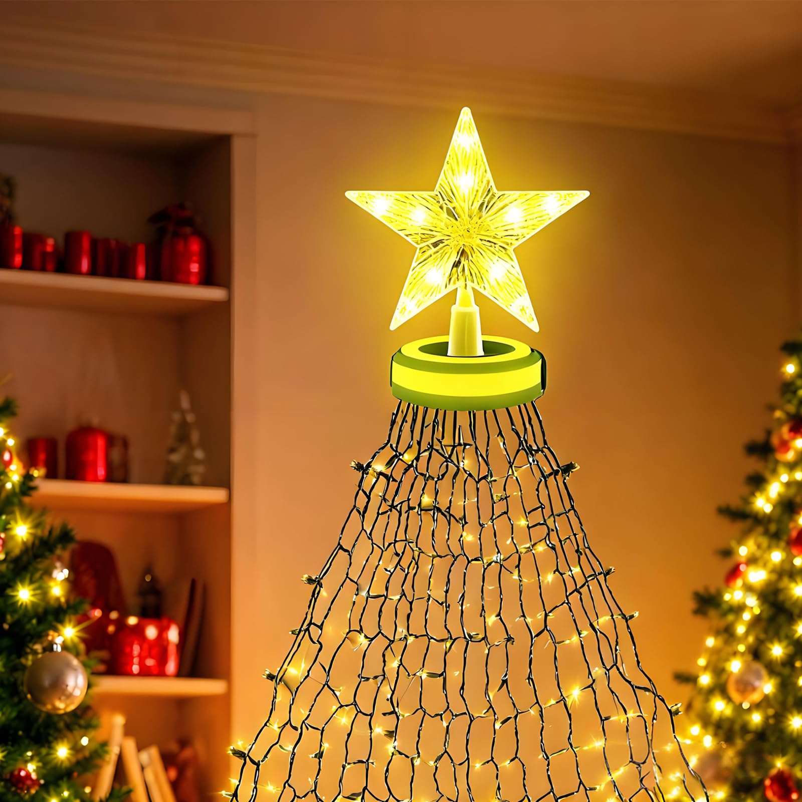 Luci per albero di Natale 12 fili 2,5 m 300 LED con anello, luci per albero di Natale impermeabili IP65 8 modalità per esterni e interni, bianco caldo