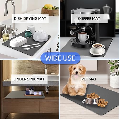 Miniatura 6 de Tapete de secado de platos para encimera de cocina, tapete de secado de platos de 24 x 16 pulgadas con parte trasera de goma antideslizante,
