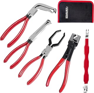 5PC Automotive Electrical Disconnect Pliers Set & Hose Clamps | 5-piece automotive electrical disconnect pliers set with hose clamp pliers. #45 steel tools for damage-free sensor repair.