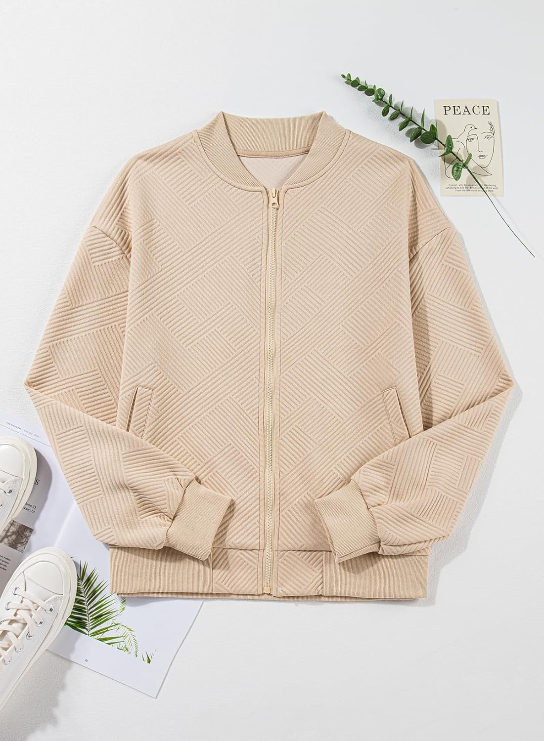 EVALESS Womens Bomber Jacket Coat Casual Stand Collar Zip Up Lightweight Fall Fashion Jackets Outfits with Pockets - Image 7