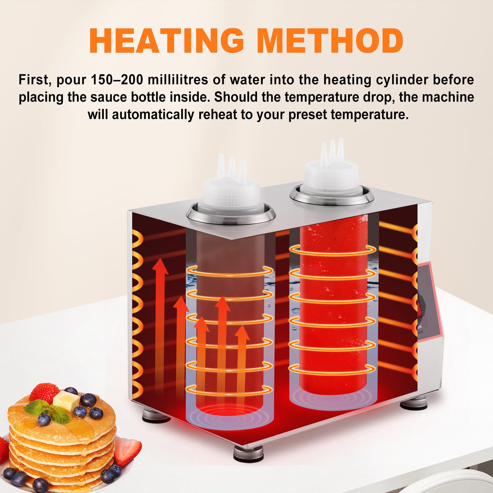 YUCHENGTECH Chauffe-Sauce Électrique, Température Réglable 86-185 ℉,320W | Distributeur Chauffant pour Sauces en Acier Inoxydable avec 2 Bouteillespour Chocolat, Fromage, Ketchup et le Fudge