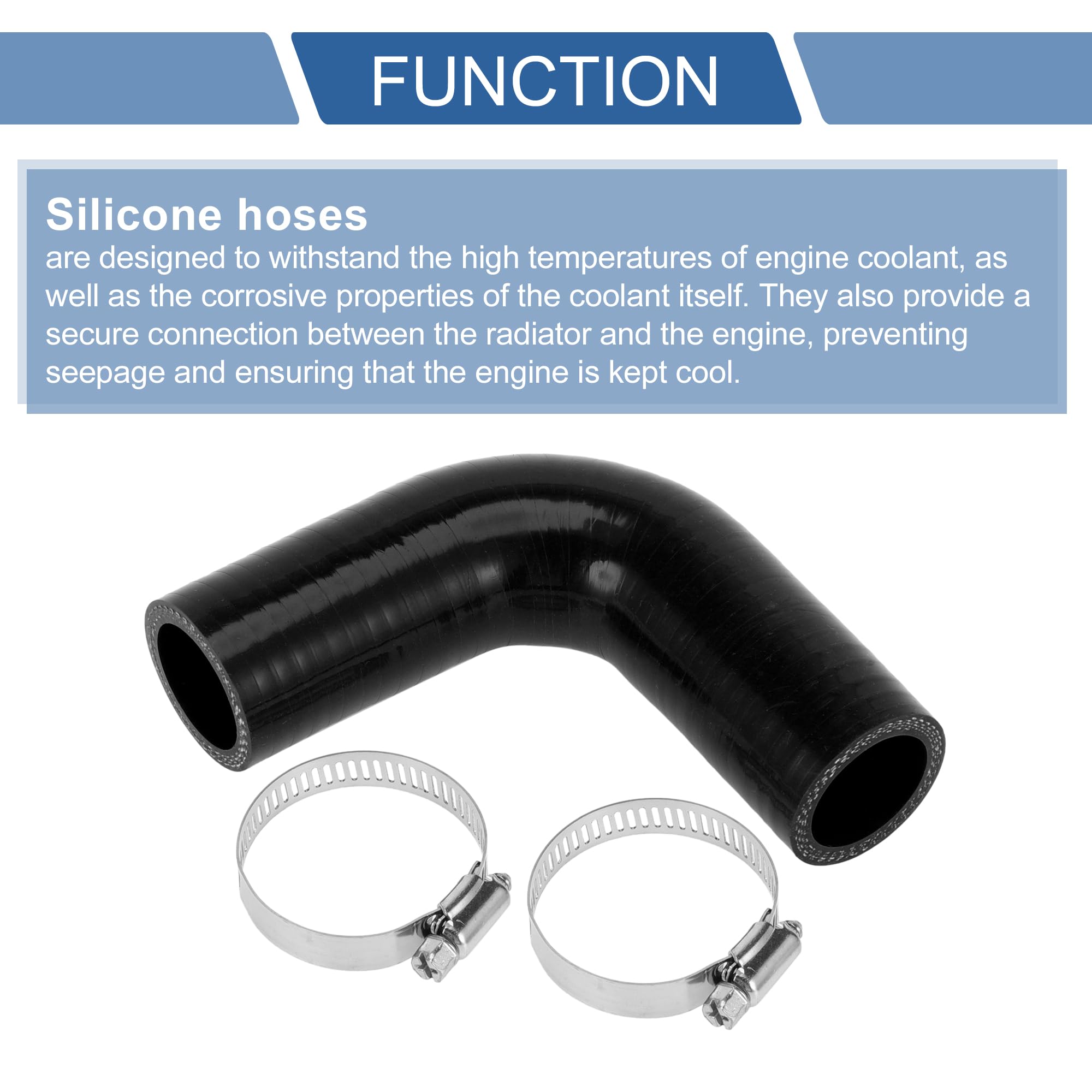A ABSOPRO 1 Set 28mm/1.1" ID 90mm/3.54" Length 90 Degrees Black Car Silicone Hose with Clamps Coolant Hose Universal