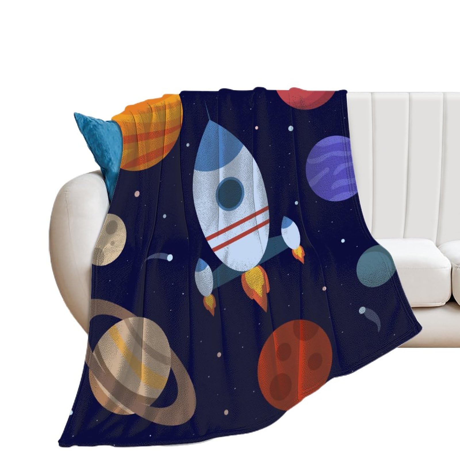Couverture polaire planete pour canape et lit afin de s'emmitoufler en famille au salon
