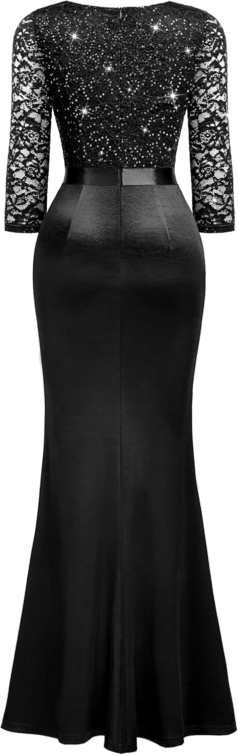 Miusol Women's Classy V-Neck Slim Style 2/3 Sleeve Mermaid Evening Formal Maxi Dress - Image 4