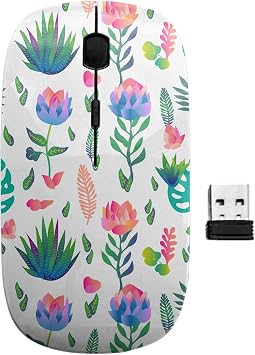 2.4GHz USB Wireless Mouse, Garden Blue Lotus Pattern, Ergonomic Slim Computer Mice for Kids