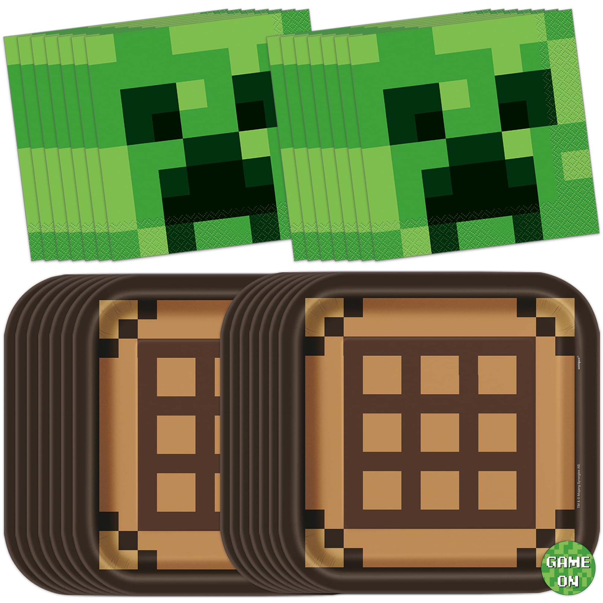 Unique Minecraft Birthday Decorations | Minecraft Plates and Napkins Party Decorations | Serves 16 Guests | Officially Licensed