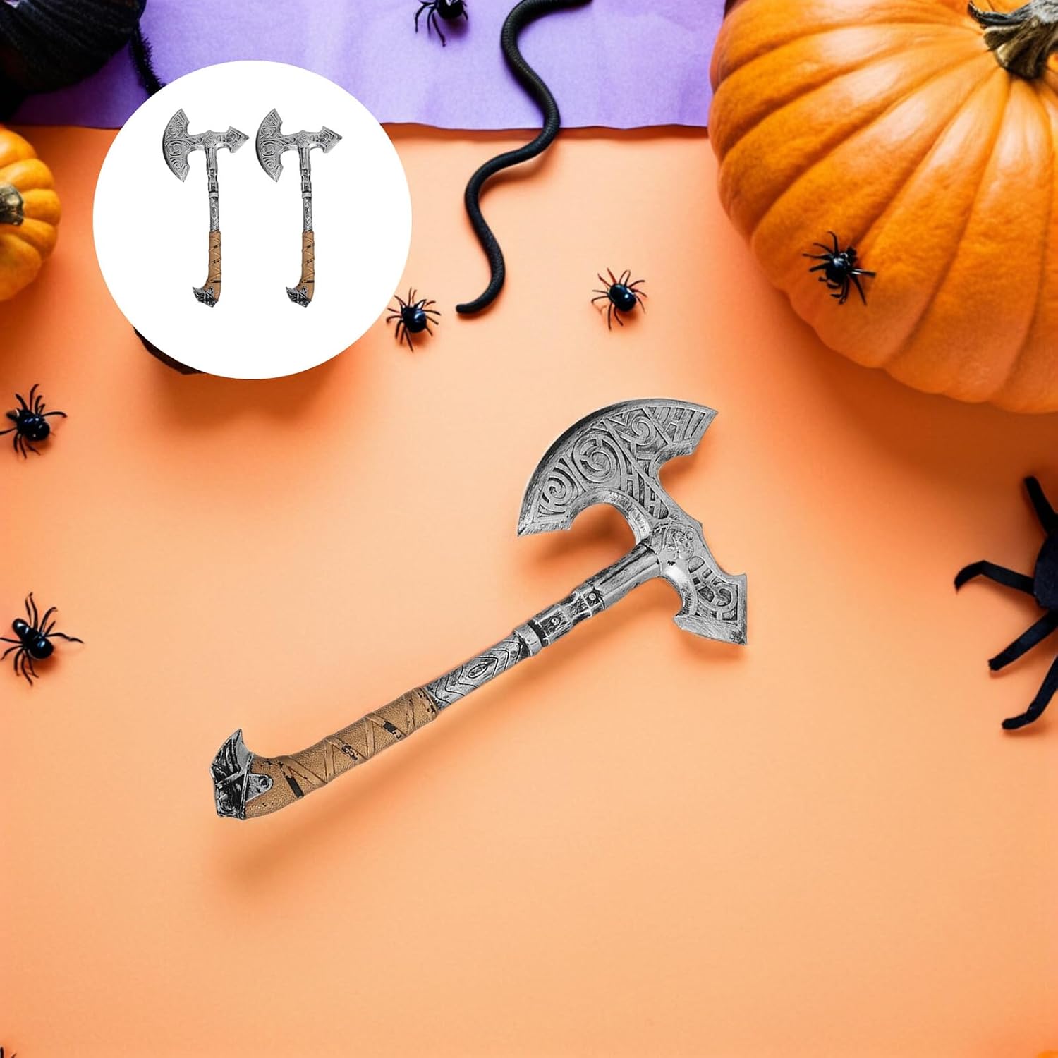 2Pcs Axe Props for Halloween Cosplay -Realistic Plastic Handheld Silver Fake Foam Axes for Costume Party and Role Play