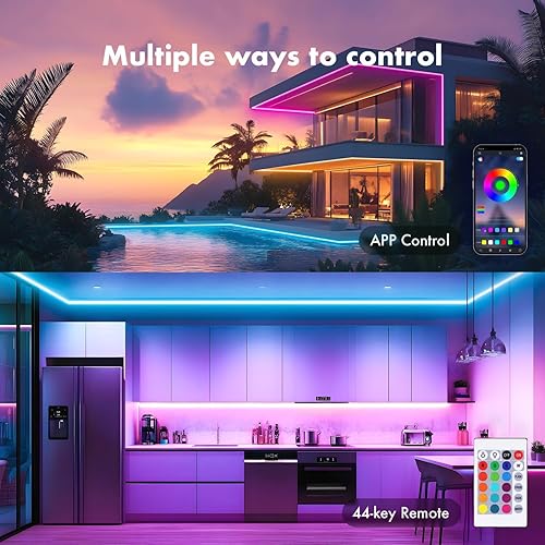 Miniatura 5 de JIAMEI - Tira de luces LED RGB de 20 pies, control de aplicación, control remoto IR, sincronización de música, impermeable IP67 para exteriores,