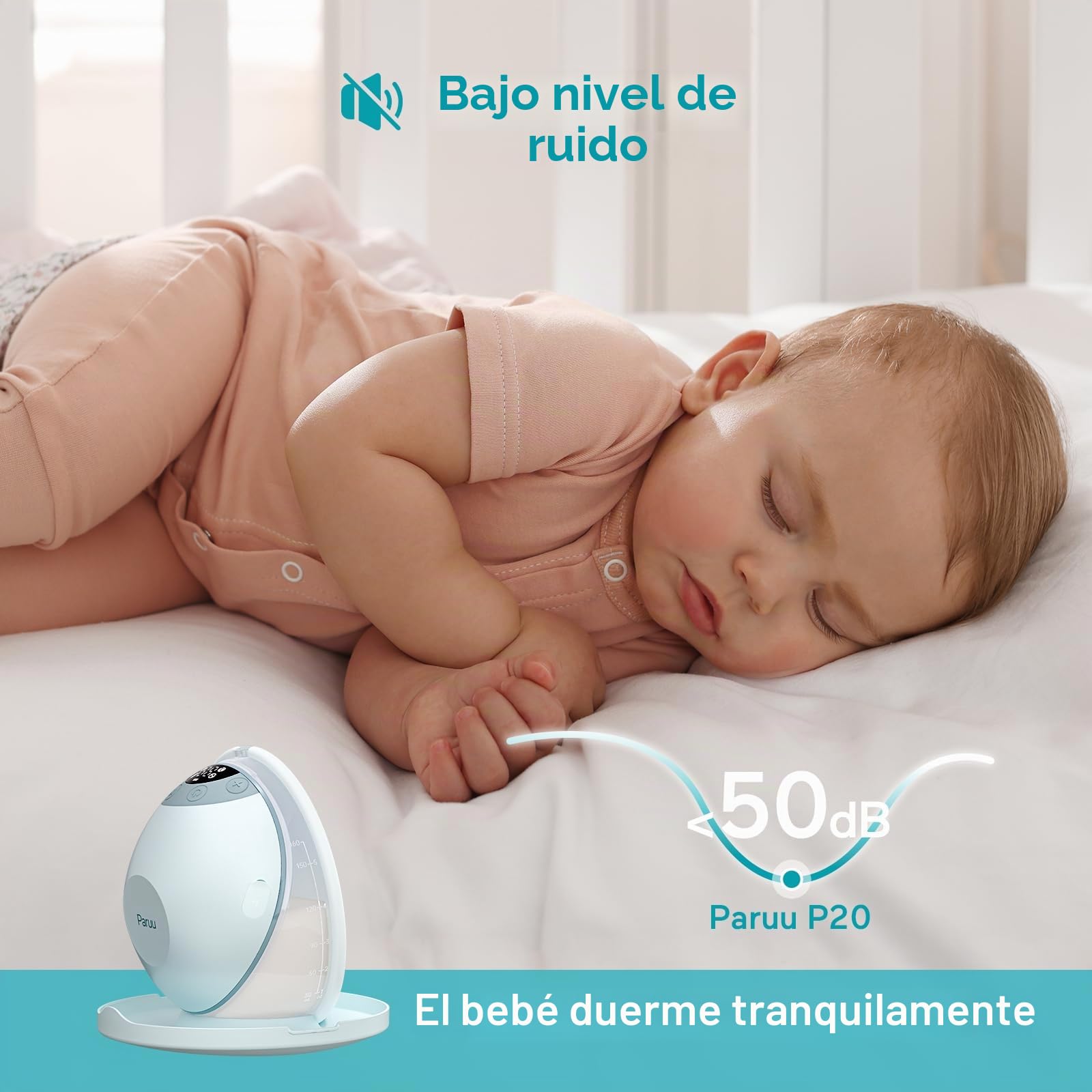 Paruu P20 Sacaleches Electricos Manos Libres, 4 Modos y 12 Niveles de Succión con Brida de Doble Sellado de 19/21/24 mm, Diseño visual del tiempo y el volumen de la leche (2, Verde claro)