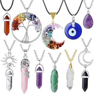 XIANNVXI 11PCS Healing Crystal Necklaces for Women - Evil Eye Boho Chakra Pendant Set, Amethyst Rose Quartz Gifts