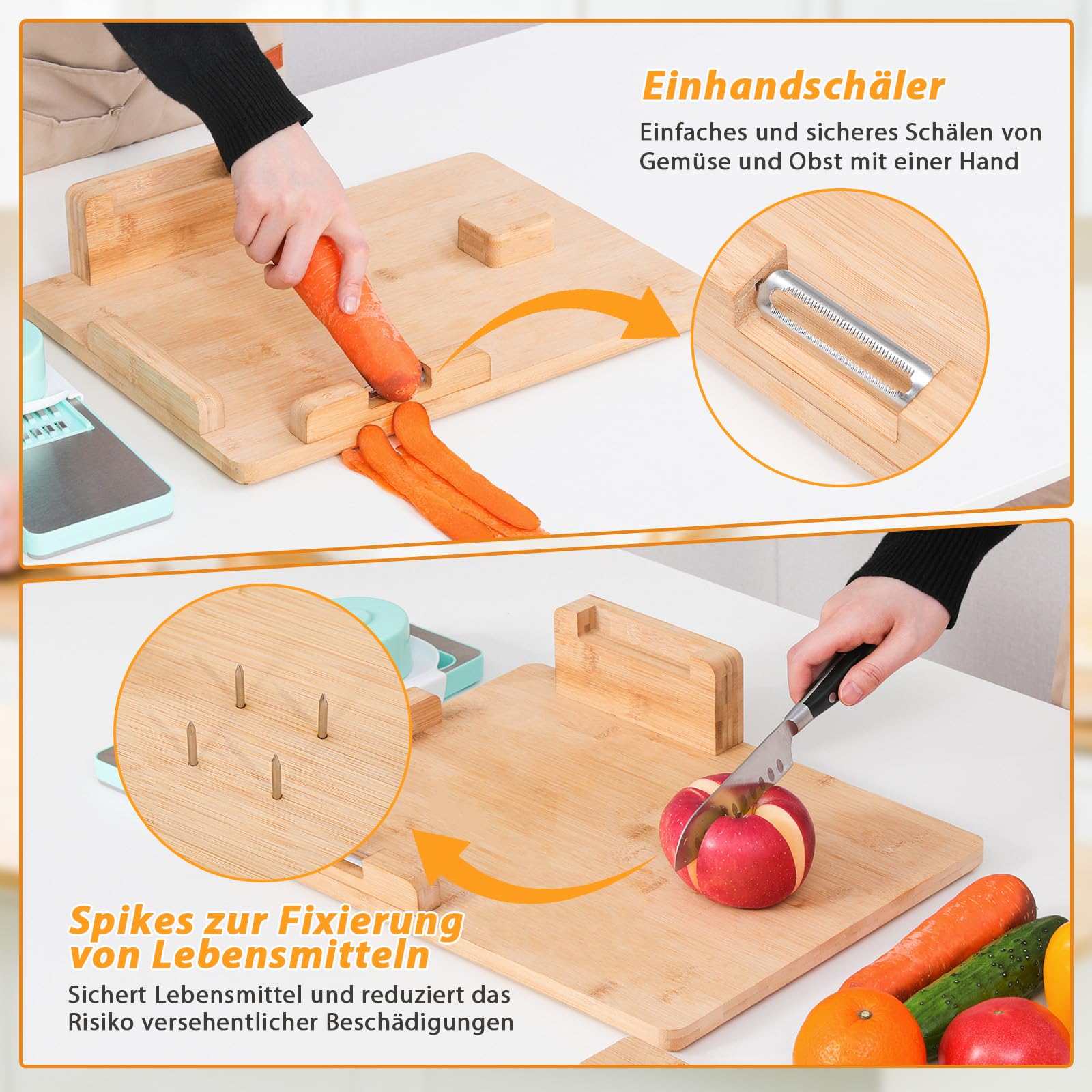 TYYIHUA Einhand-Schneidebrett, einhänderbrett, rutschfest mit Brotstoppern und Spikes, perfekt für Amputierte und Behinderte, für müheloses Schneiden und Hacken mit einer Hand