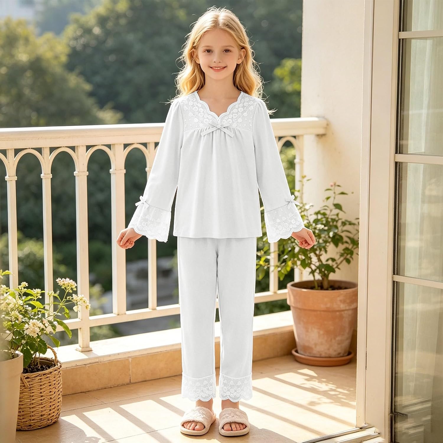 Girls Sweatsuit Set Long Sleeve Sweatshirt Wide Leg Pants Matching Set With Bow 2 Piece School Outfit Size 8 To 13