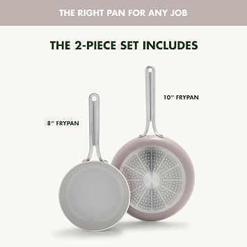 GreenPan Nova 8 & 10 2 Piece Frying Pan Skillet Set, Oprahs Favorite Things 2024, Induction Suitable PFAS-Free Nontoxic Ceramic Nonstick, Dishwasher & Oven Safe, Quick Even Heating, Clay