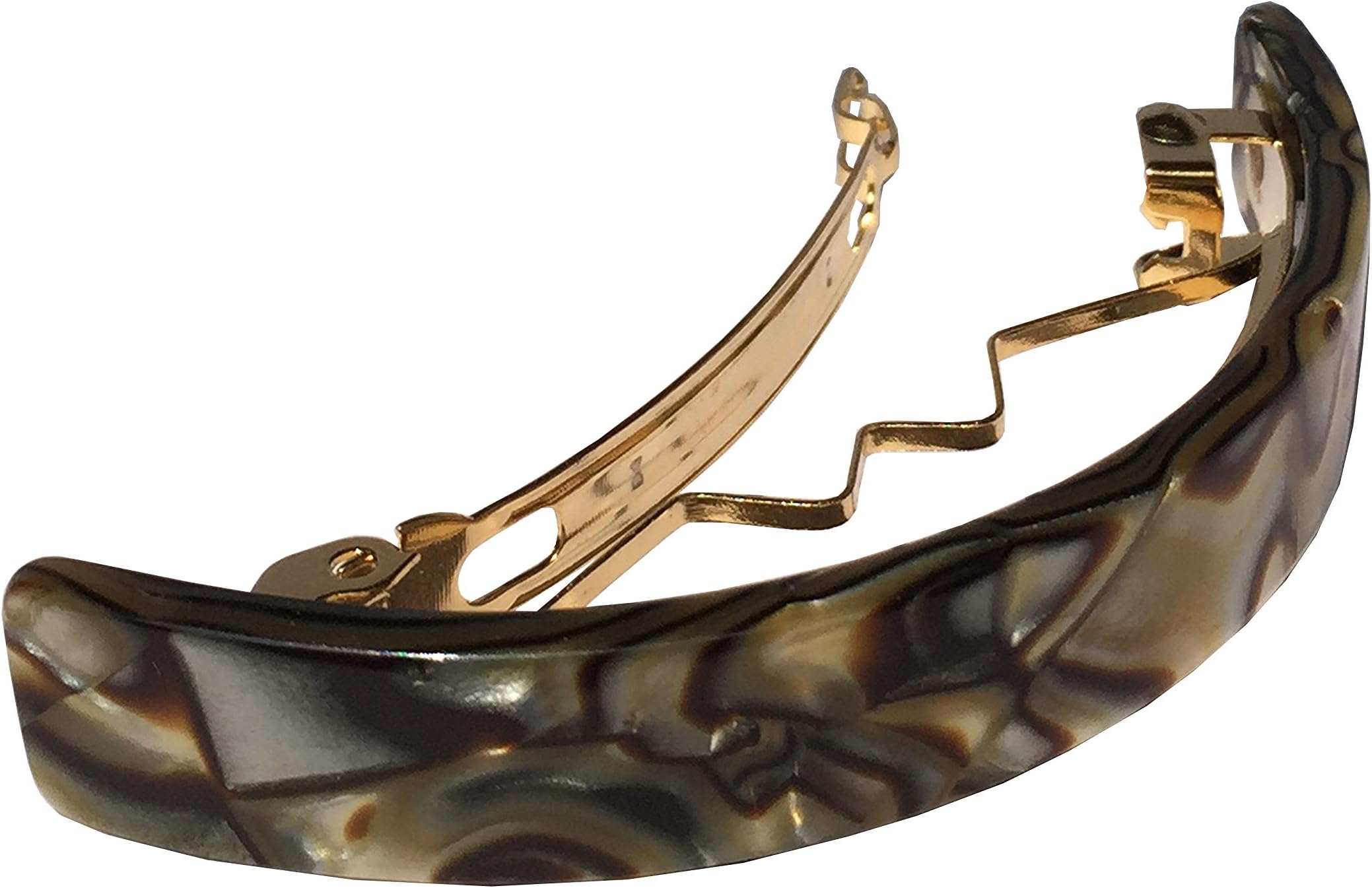 Curved Small Onyx Silver Grey 2.5 Inches Celluloid Handmade Automatic Hair Clip Hair Barrette with Golden Clasp (Onyx Silver Grey)