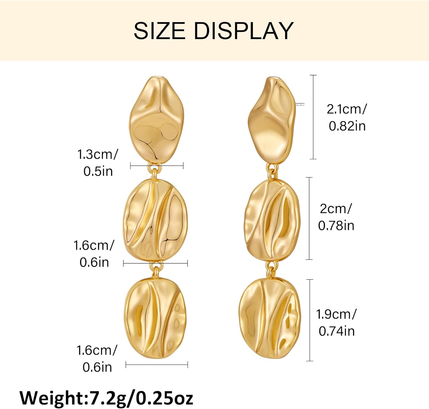 Gold Hammered Dangle Earrings for Women Chunky Statement Earrings Jewelry - Image 5